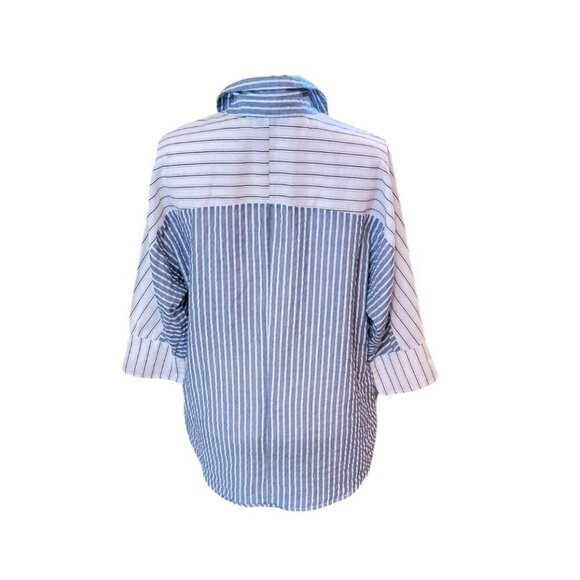 She + Sky Long Sleeve Blue and White Striped Casual Blouse in Size Medium - Picture 3 of 4